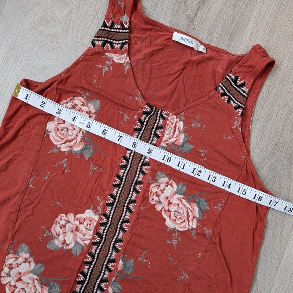 Ricki's Rust Orange BOHO Floral Tribal Embroidered Trim Women's Tank Top Size M - Picture 6 of 7